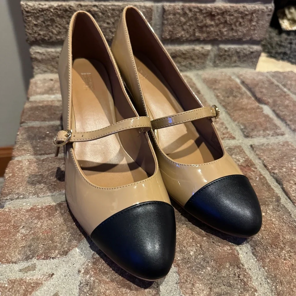 Nordstrom Rack Jackie Cap Toe Mary Jane Pump Patent Light Brown, Tan Size 8M 422